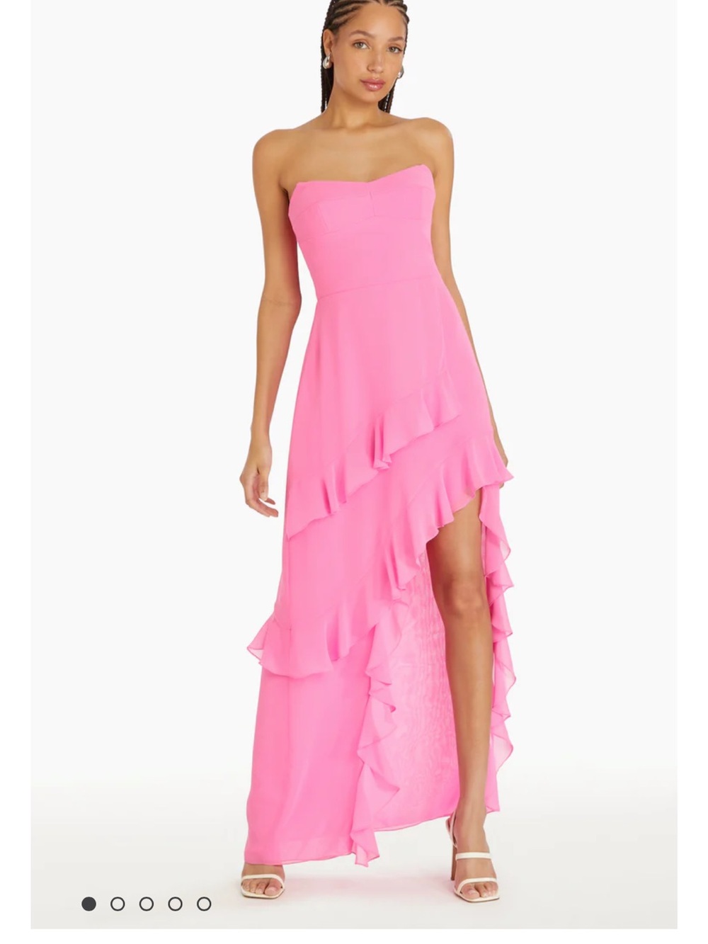 Amanda Uprichard Strapless Ruffle High-Low Maxi Dress in Hot Pink